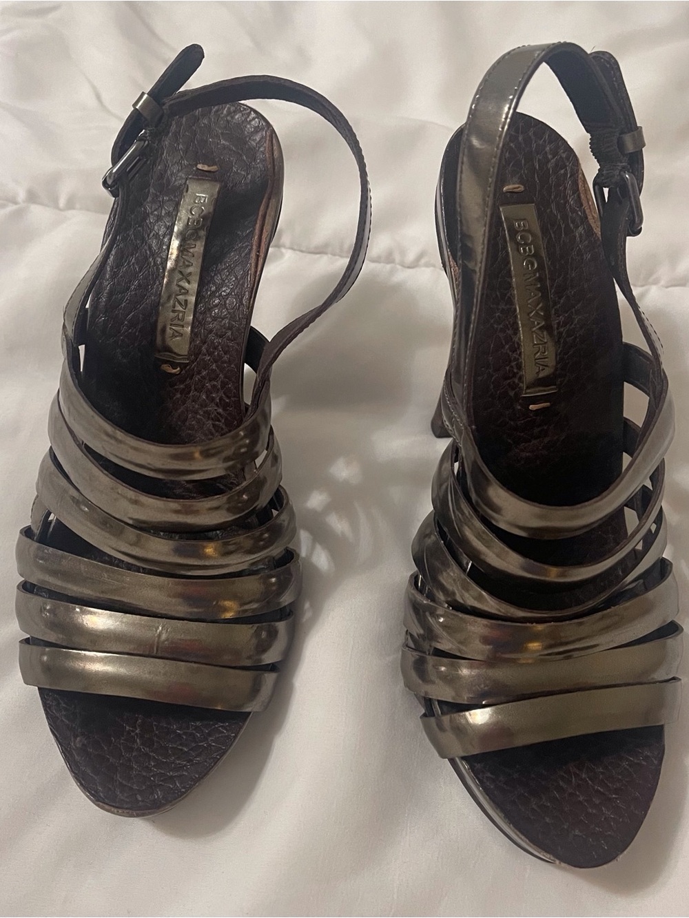 BCBGMaxAzria Bronze Metallic Strappy Slingback Heels
